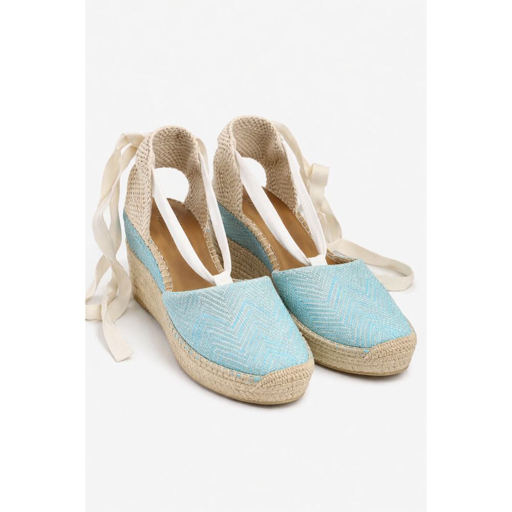 Missoni Espadrille Wedge Sandals Aqua Cream Lace Up Size 40 NWT